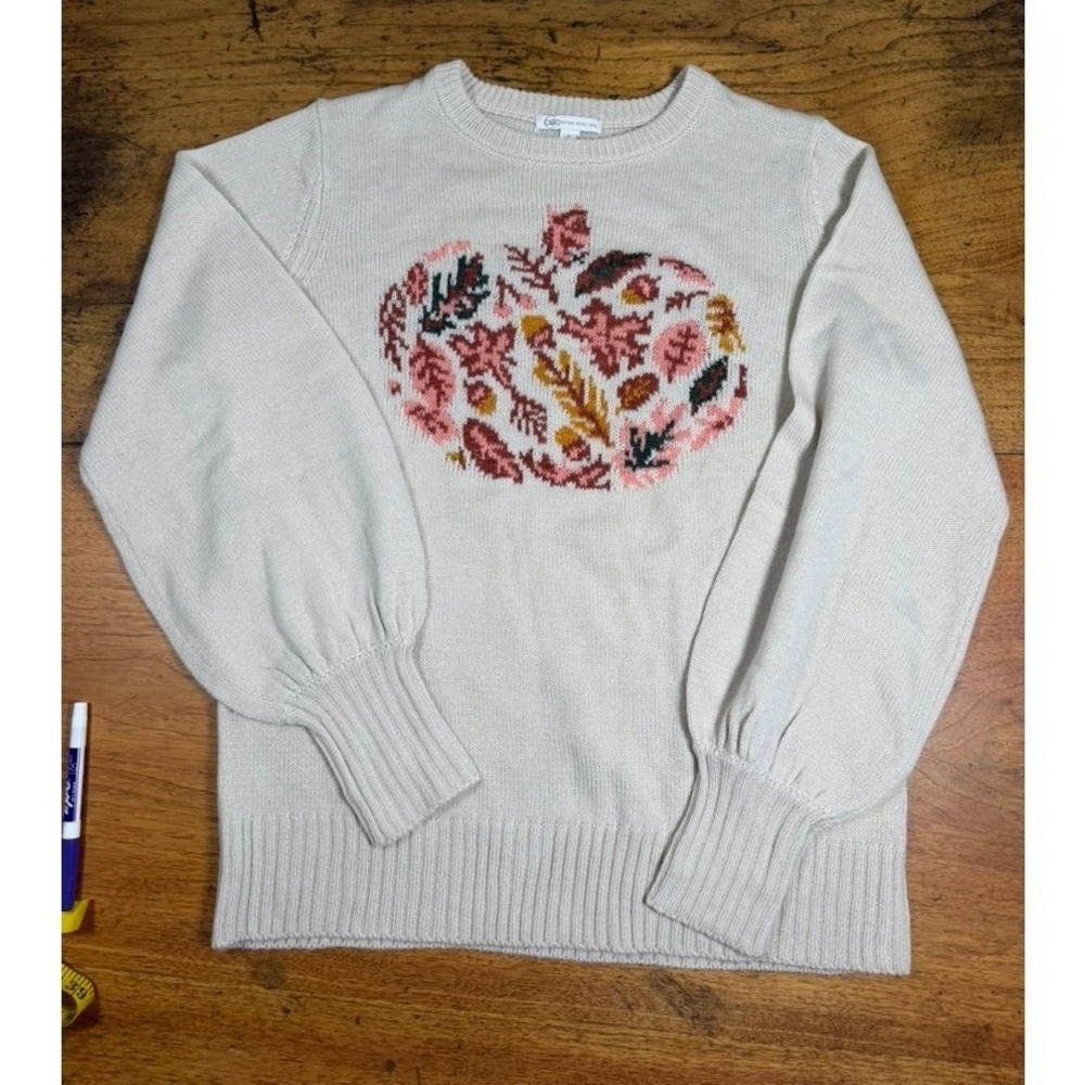 Cato Fall Pumpkin Sweater Womens Large Cream Excellent Balloon Sleeve Knit